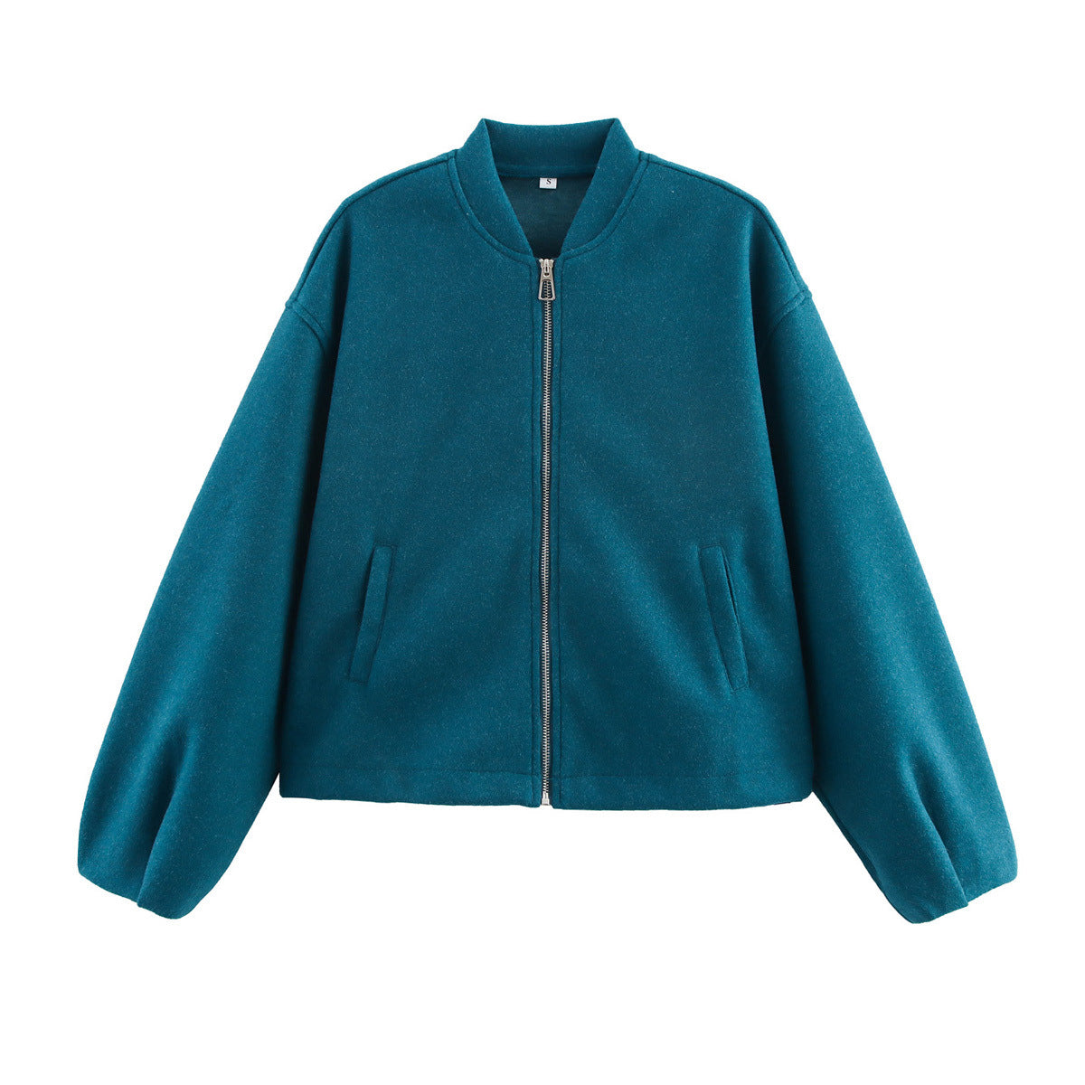 Cropped Bomber Jacket with Stand Collar