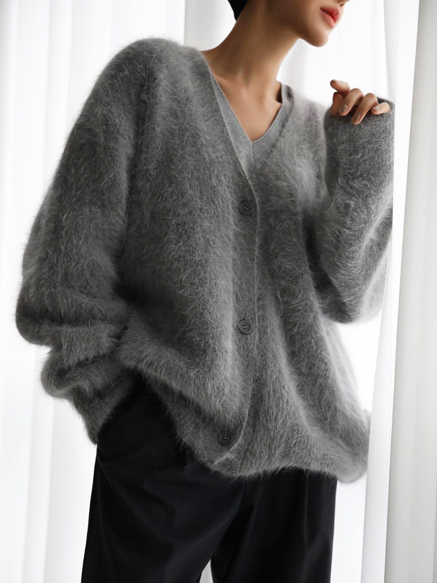 Fluffy Oversized V-Neck Cardigan