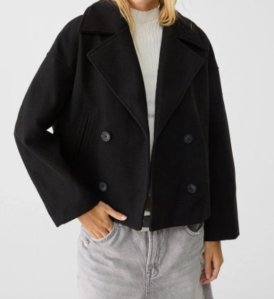 Cropped Double-Breasted Jacket with Gold-Tone Buttons — view 5