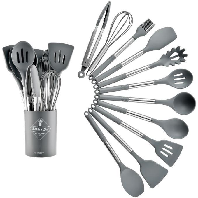 Premium 13-Piece Silicone Kitchen Utensil Set with Steel Handles