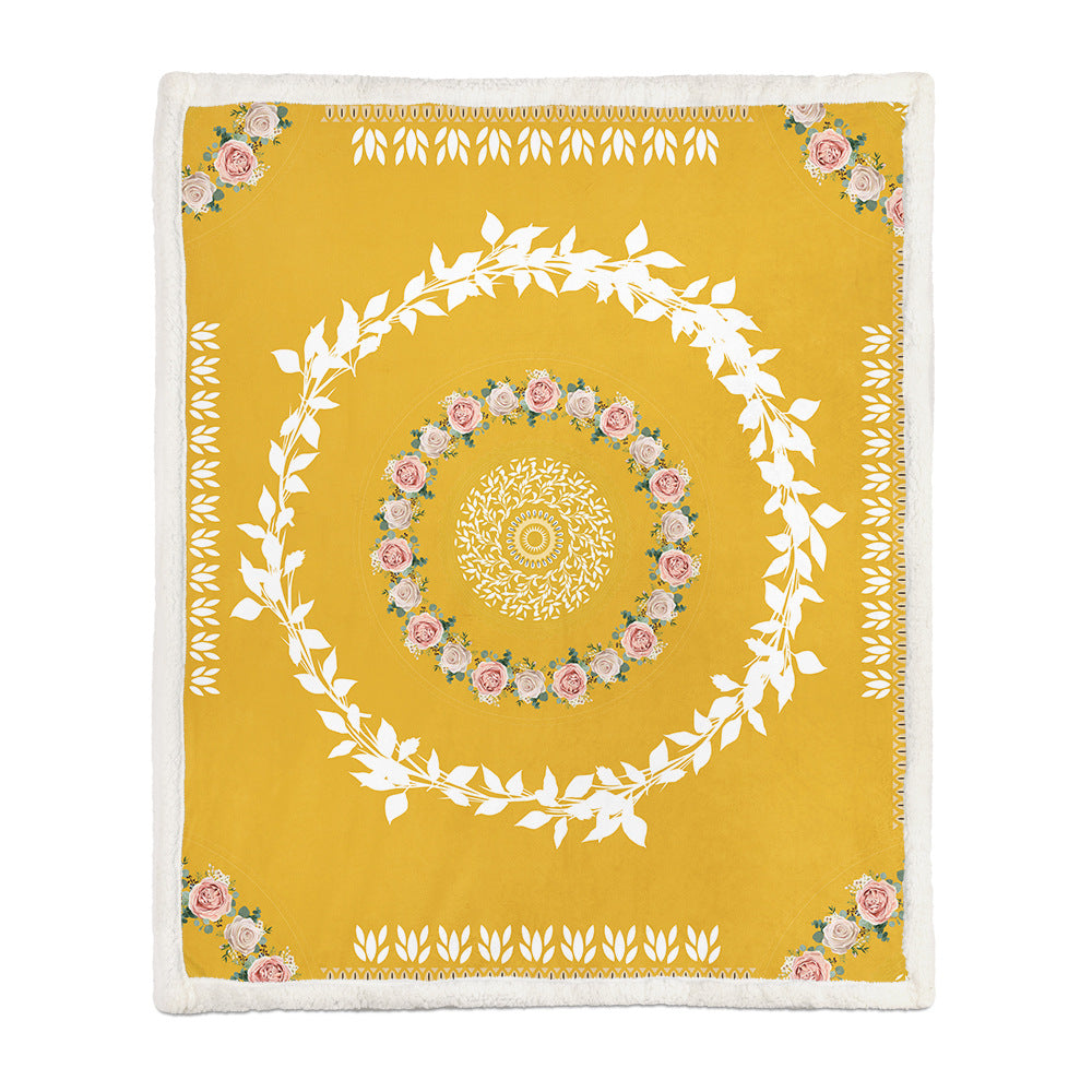 Floral Medallion Flannel Blanket with Sherpa Back