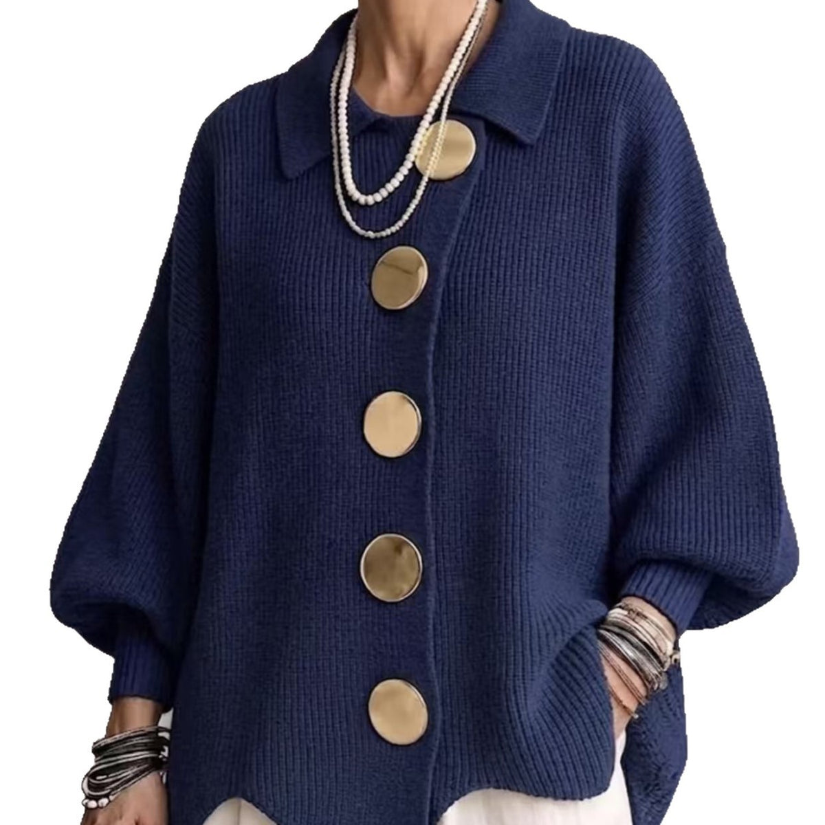 Collared Knit Cardigan with Oversized Buttons
