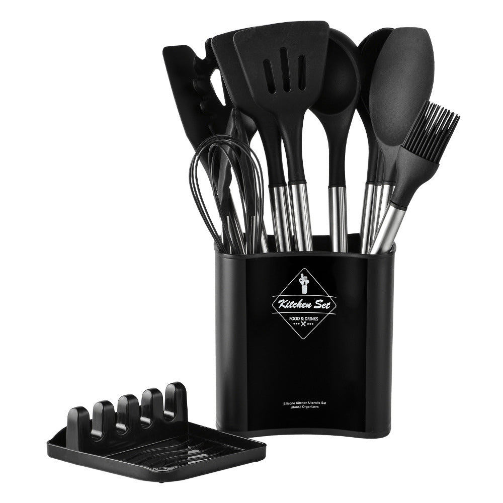Premium 13-Piece Silicone Kitchen Utensil Set with Steel Handles