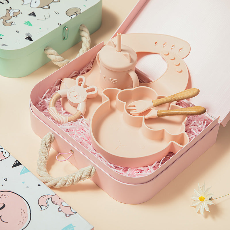 Premium Silicone Baby Feeding Set with Bamboo Accessories