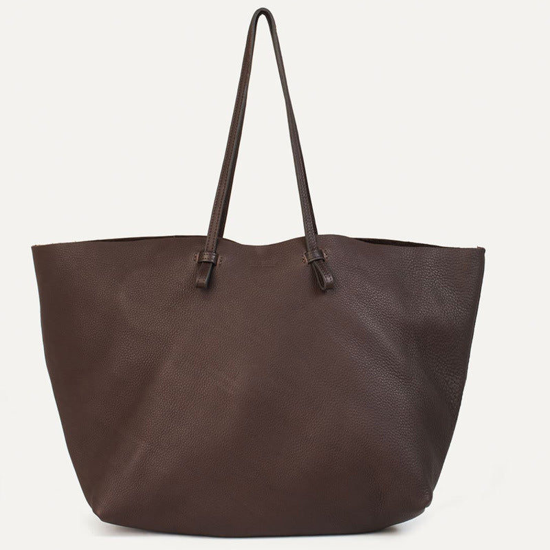 Soft Leather Tote Bag with Knot-Tied Straps