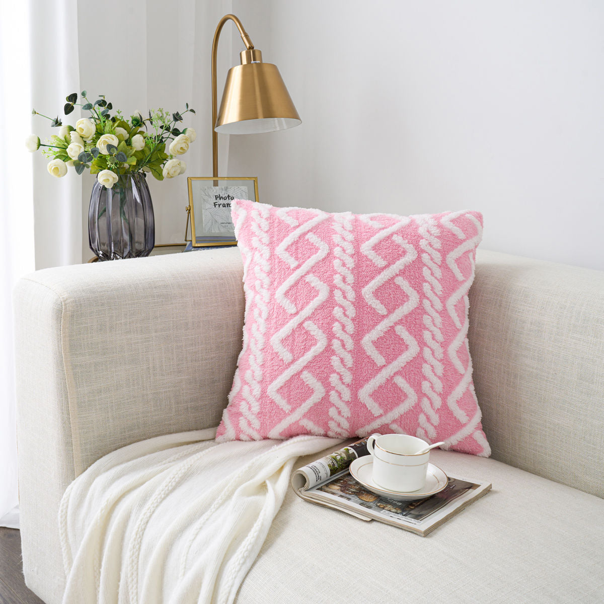 Shearing Groove Plush Cushion Cover