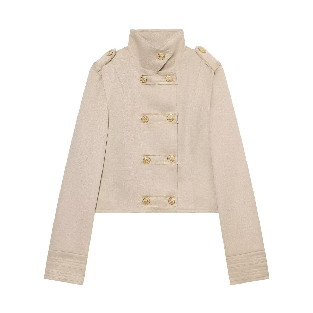 Cropped Stand-Collar Jacket with Gold-Tone Buttons