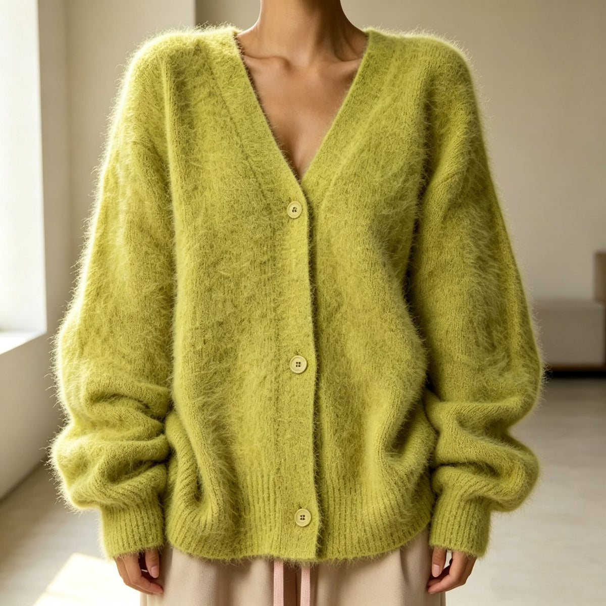 Fluffy Oversized V-Neck Cardigan