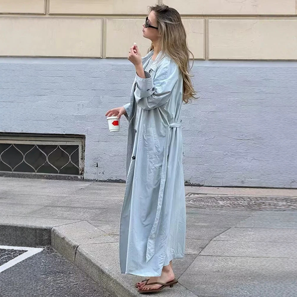 Belted Longline Trench Coat with French Collar