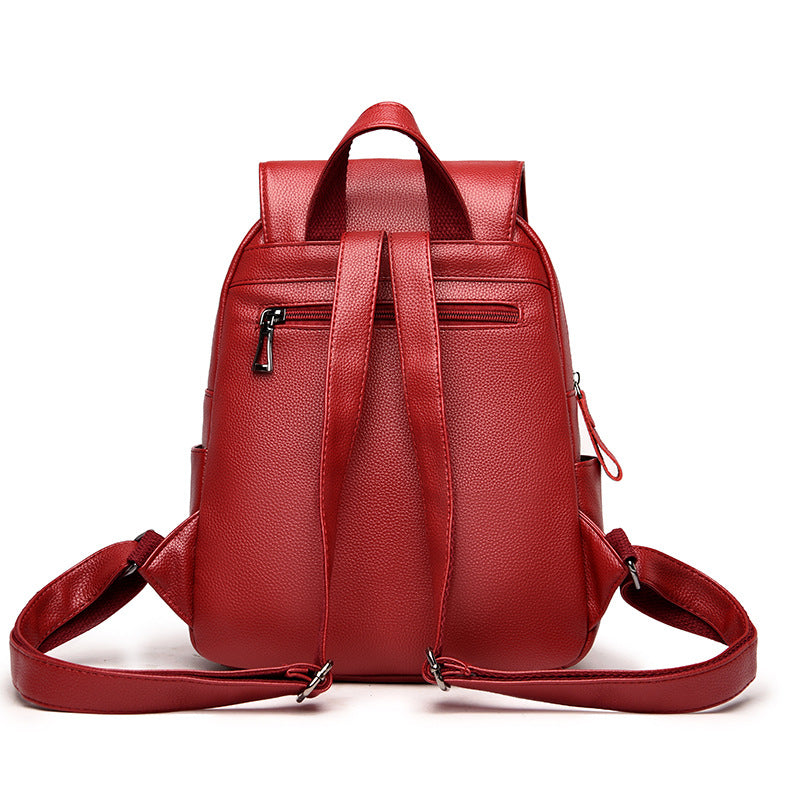Faux Leather Flap Backpack with Ring-Pull Buckle