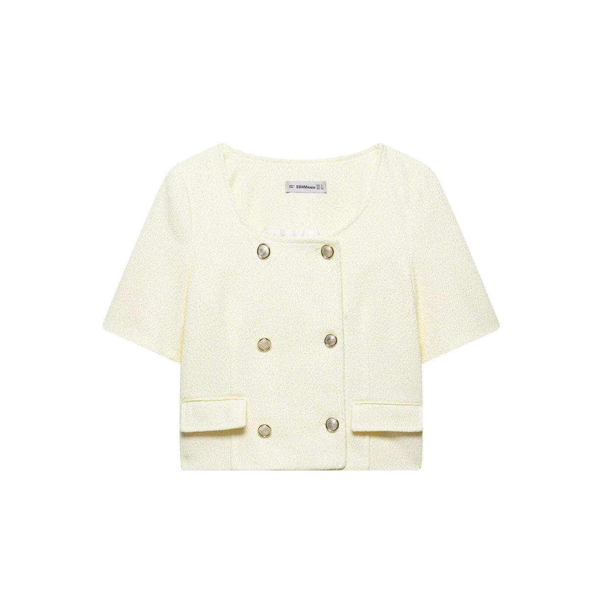 Cream Double-Breasted Cropped Jacket and Matching Shorts