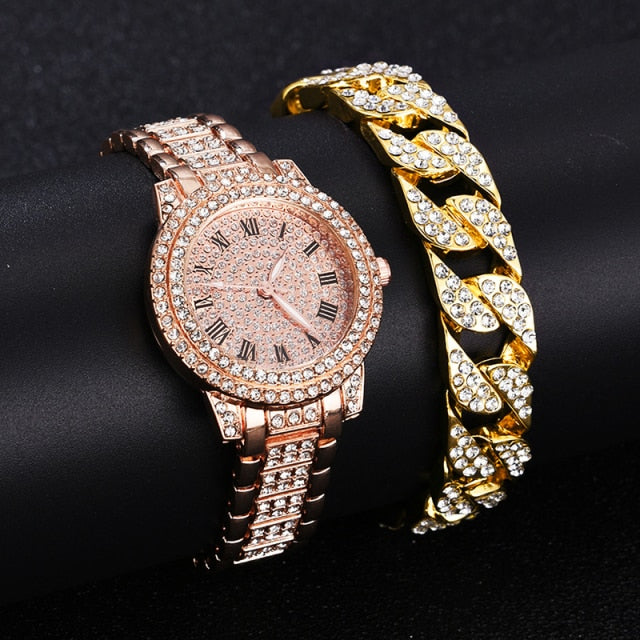 Diamond Crystal Luxe Watch & Bracelet Set