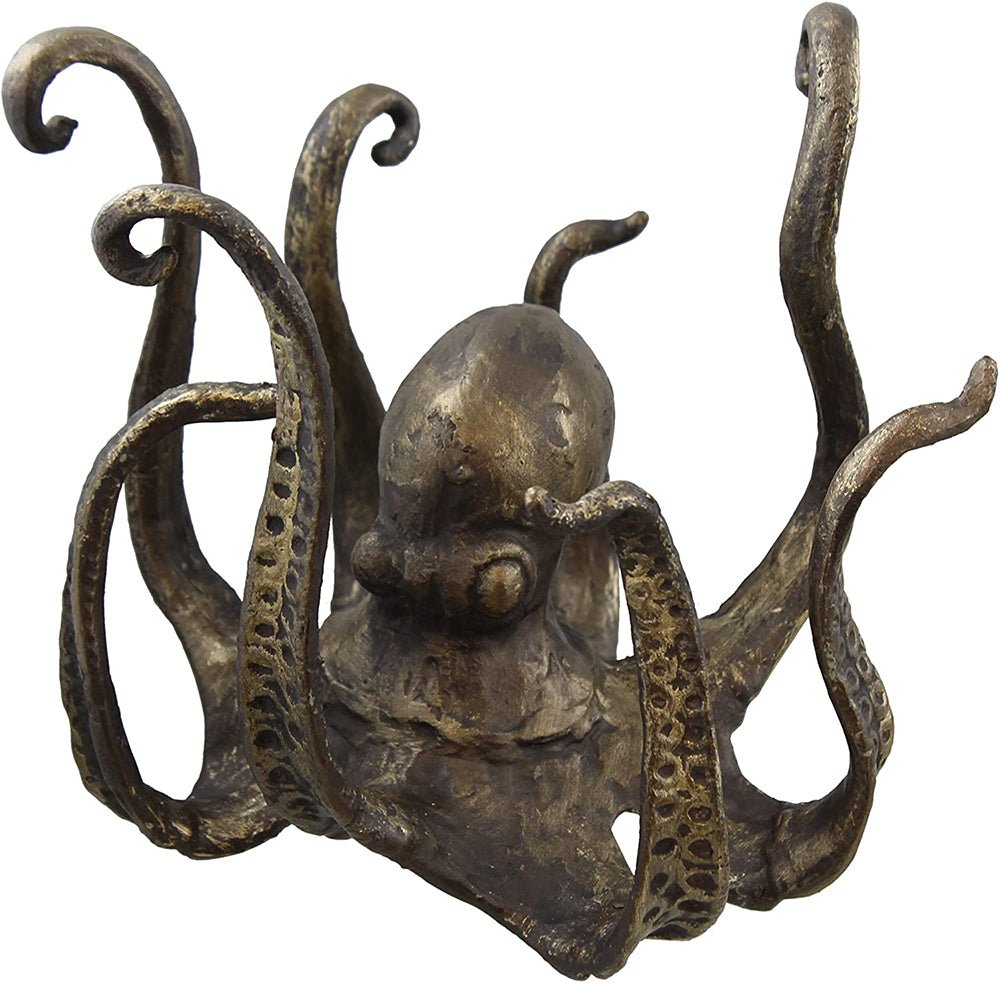 Bronze-look resin octopus cup holder, back view against a white background