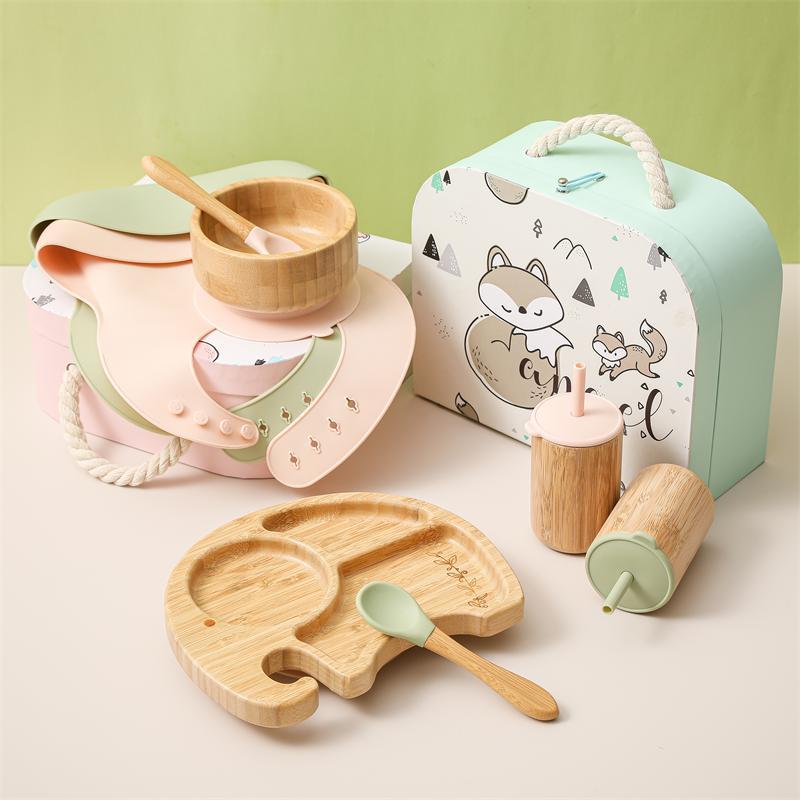 Premium Silicone Baby Feeding Set with Bamboo Accessories