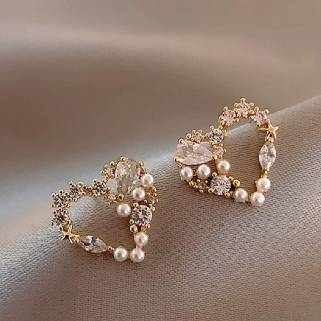 Seth Heart Earrings with Rose Crystals & Pearls