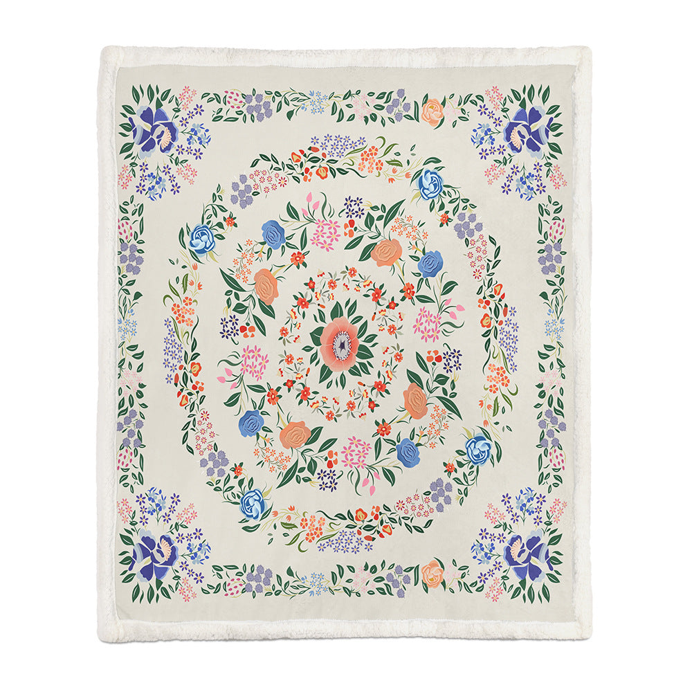 Floral Medallion Flannel Blanket with Sherpa Back