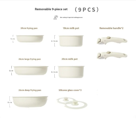 Premium Non-Stick Cookware Set with Removable Handle