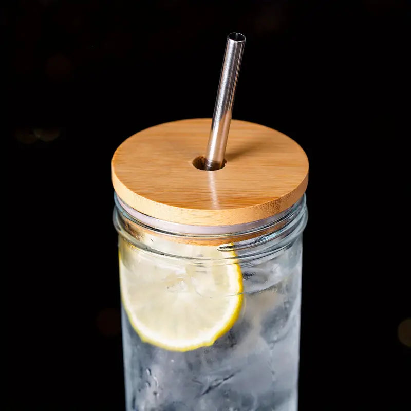 Premium Glass Tumbler Set with Bamboo Lids & Straws - 24oz