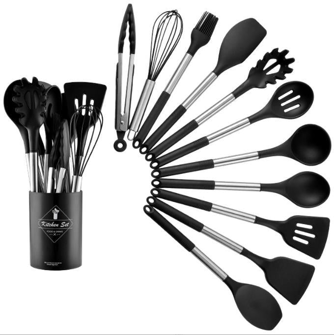 Premium 13-Piece Silicone Kitchen Utensil Set with Steel Handles