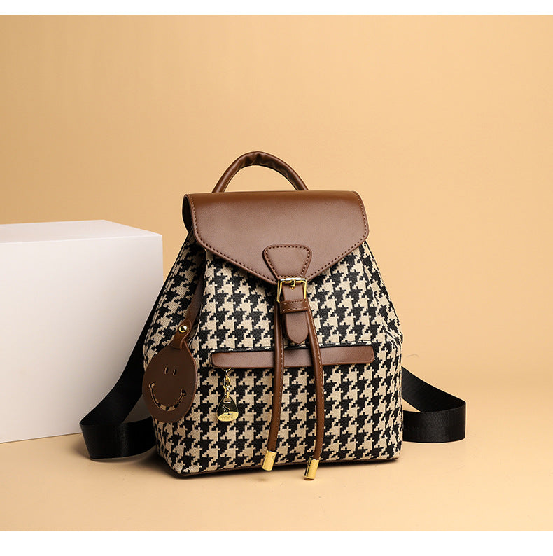 Quilted Faux Leather Flap Backpack with Drawstring
