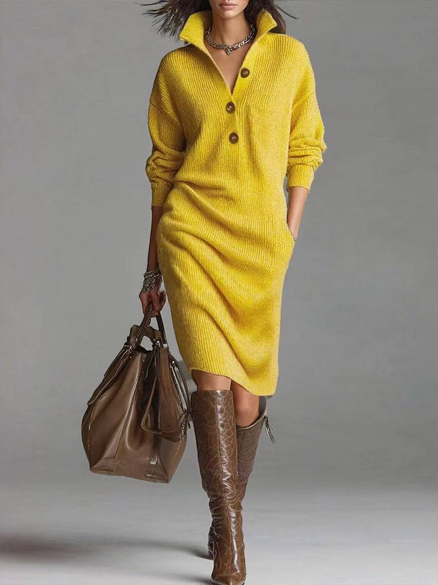 Collared Knit Sweater Dress