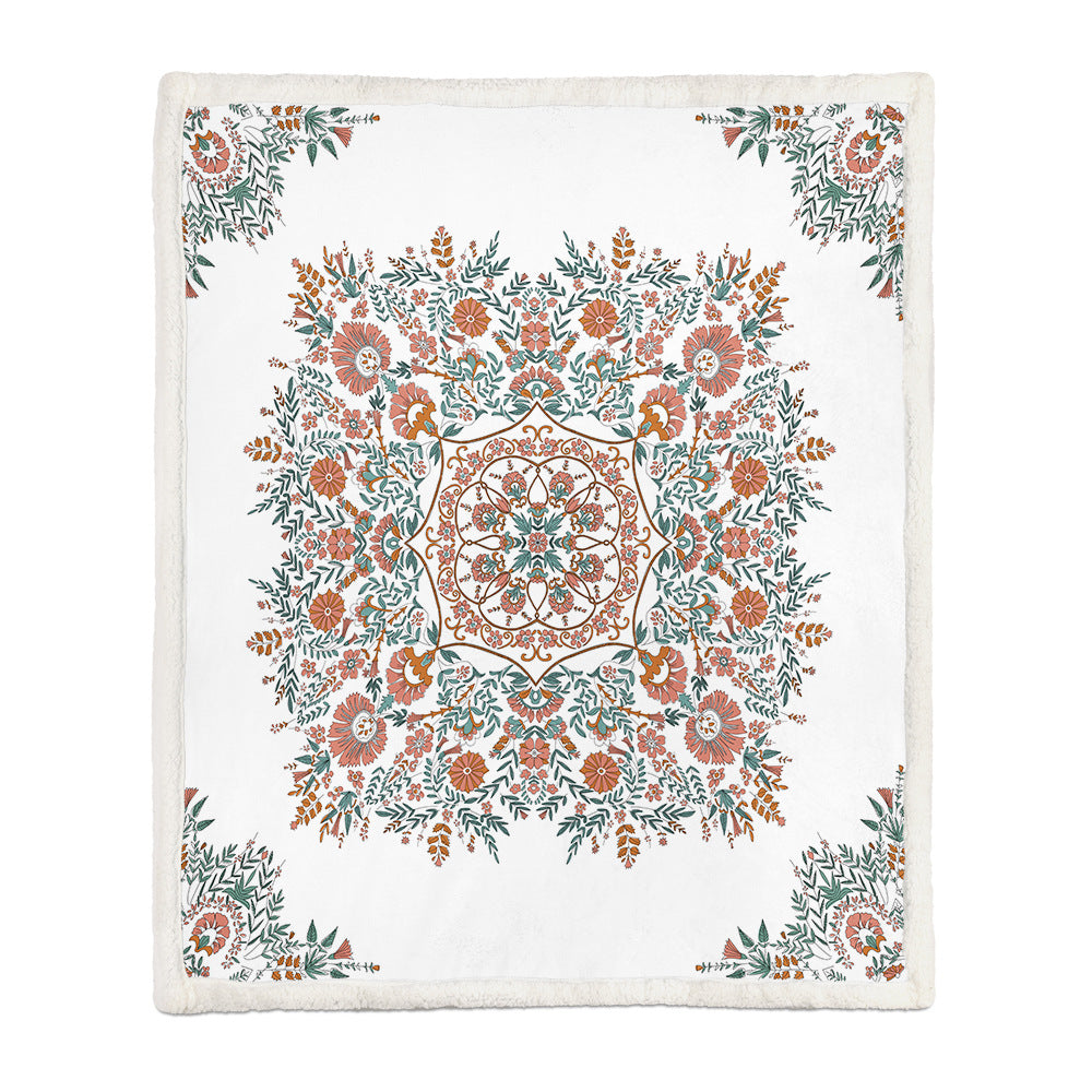 Floral Medallion Flannel Blanket with Sherpa Back
