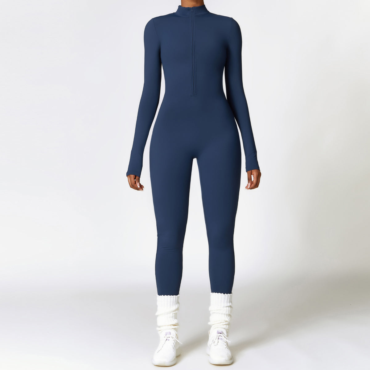 Long-Sleeve Zip-Front Brushed Jumpsuit