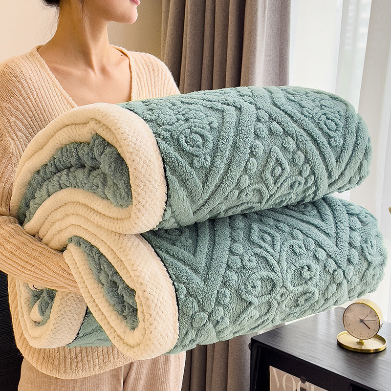 Embossed Diamond-Pattern Velvet-Look Blanket
