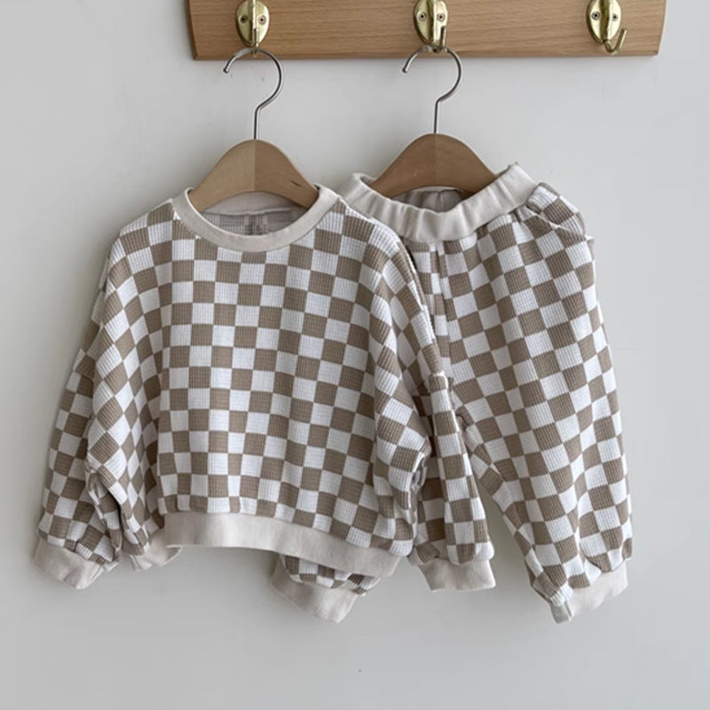 Check print set with elastic waistband
