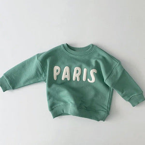 Groene PARIS-trui met geribde boorden