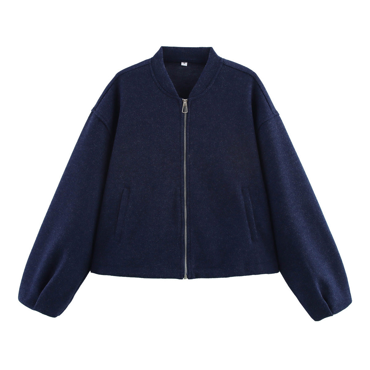 Cropped Bomber Jacket with Stand Collar