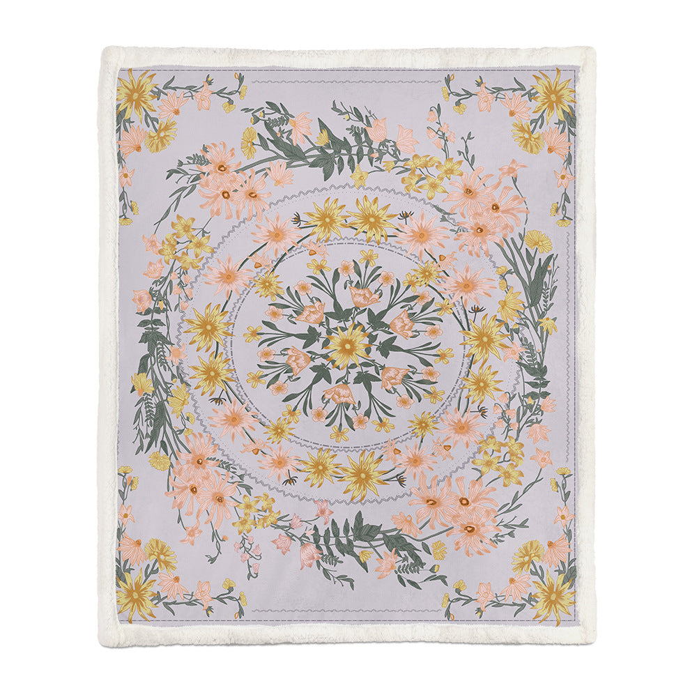 Floral Medallion Flannel Blanket with Sherpa Back