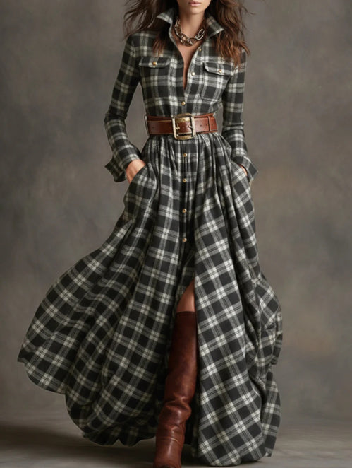 Plaid Maxi Shirt Dress