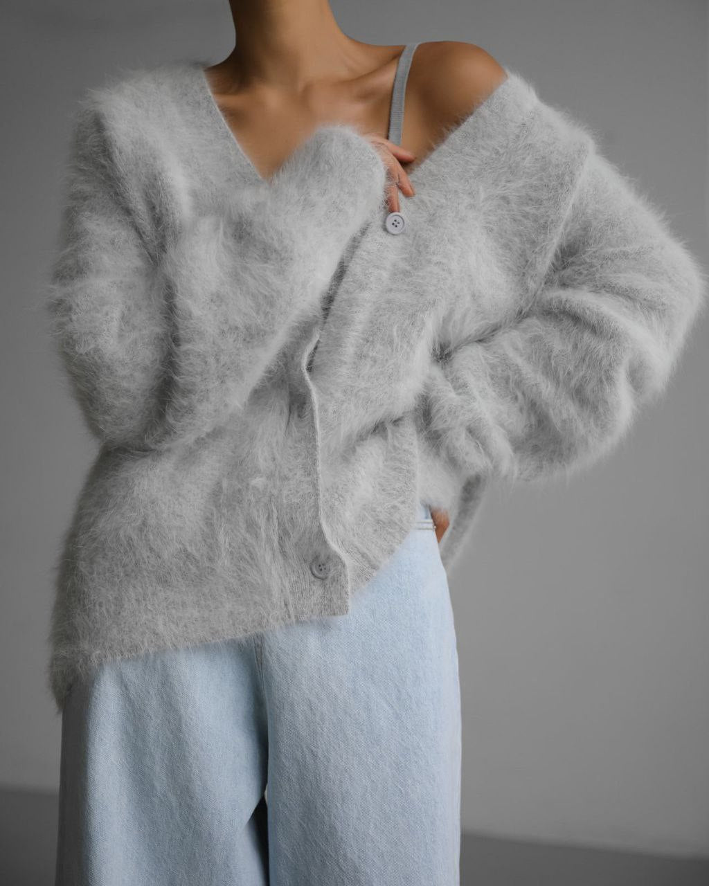 Fluffy Oversized V-Neck Cardigan
