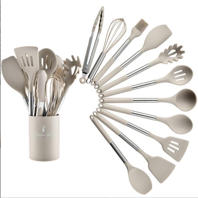 Premium 13-Piece Silicone Kitchen Utensil Set with Steel Handles