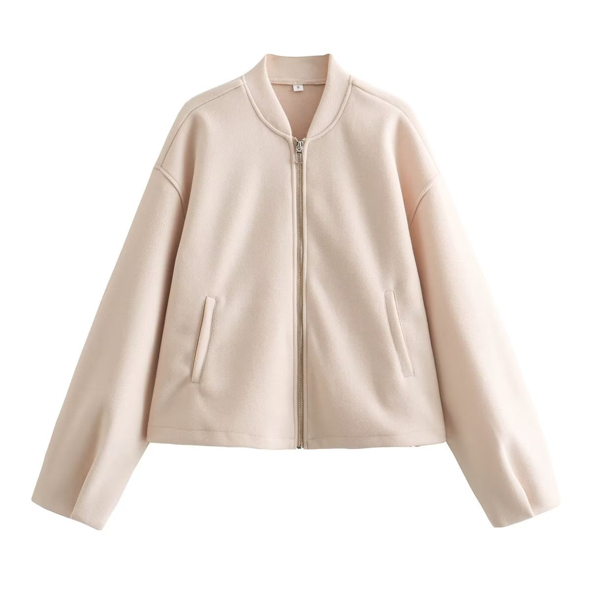 Cropped Bomber Jacket with Stand Collar