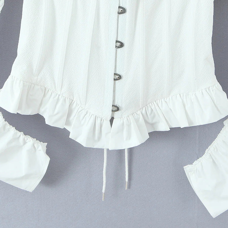 Square-Neck Corset Top with Puff Sleeves — view 10
