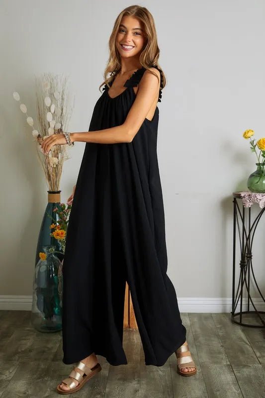ADORA Elastic Ruffle Shoulder Jumpsuit - WowStore.live