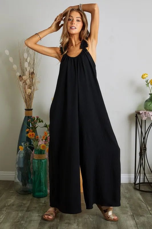 ADORA Elastic Ruffle Shoulder Jumpsuit - WowStore.live
