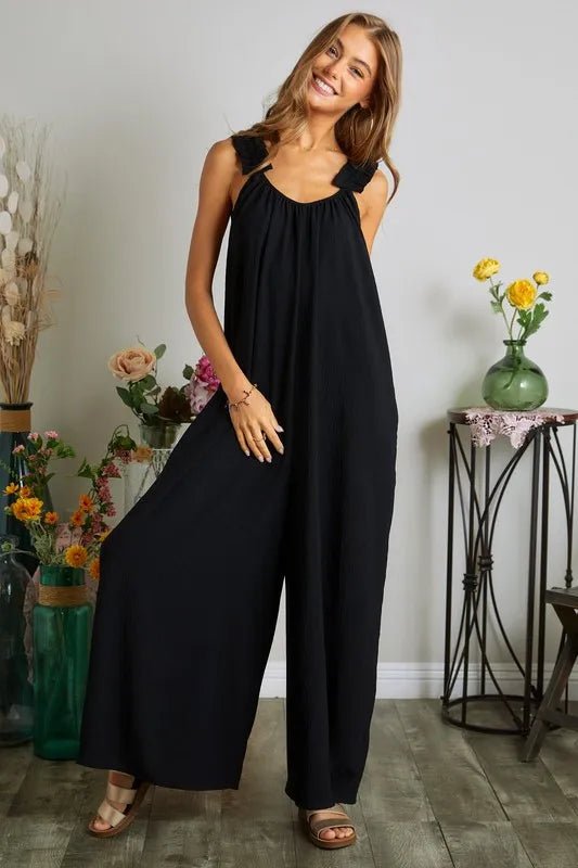 ADORA Elastic Ruffle Shoulder Jumpsuit - WowStore.live