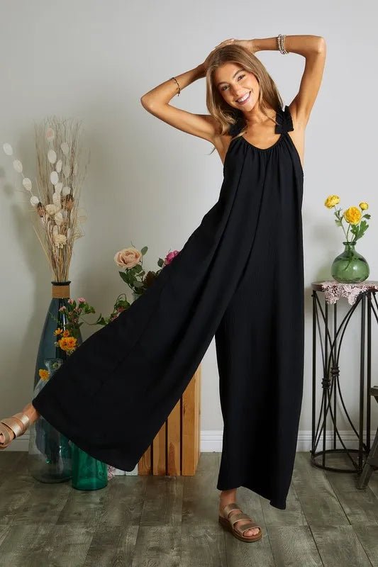 ADORA Elastic Ruffle Shoulder Jumpsuit - WowStore.live