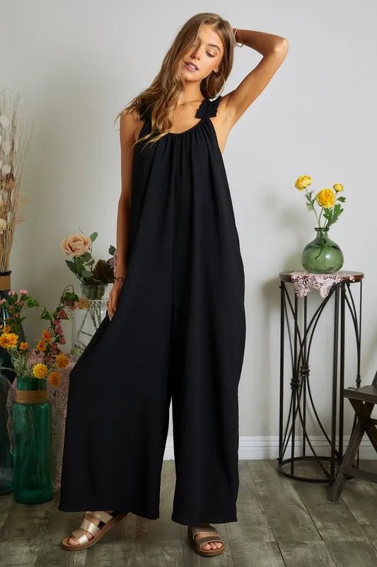ADORA Elastic Ruffle Shoulder Jumpsuit - WowStore.live