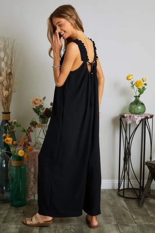 ADORA Elastic Ruffle Shoulder Jumpsuit - WowStore.live