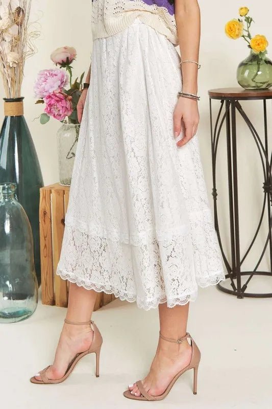 ADORA Elastic Waist Lace Midi Skirt - WowStore.live