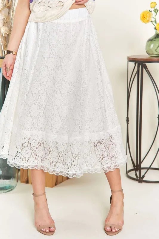 ADORA Elastic Waist Lace Midi Skirt - WowStore.live