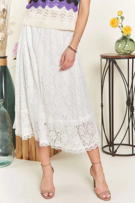 ADORA Elastic Waist Lace Midi Skirt - WowStore.live
