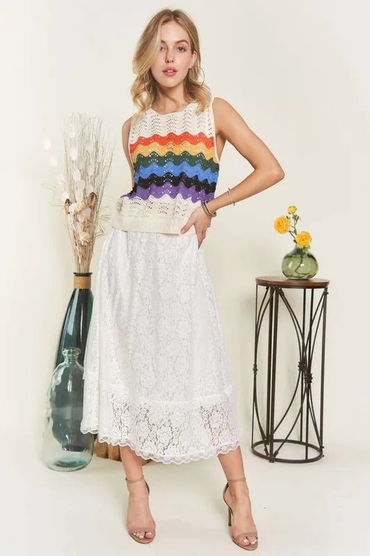 ADORA Elastic Waist Lace Midi Skirt - WowStore.live