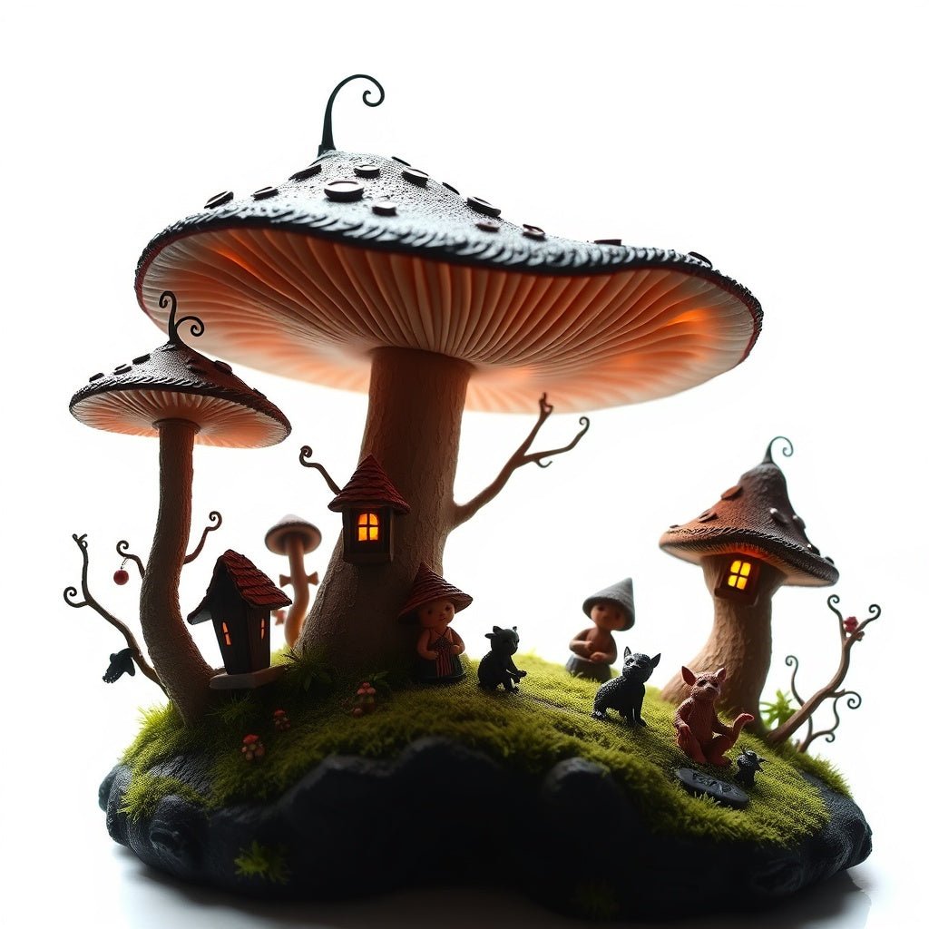 Adorable mushroom village with tiny creatures — Canvas Art Print - Wow Store