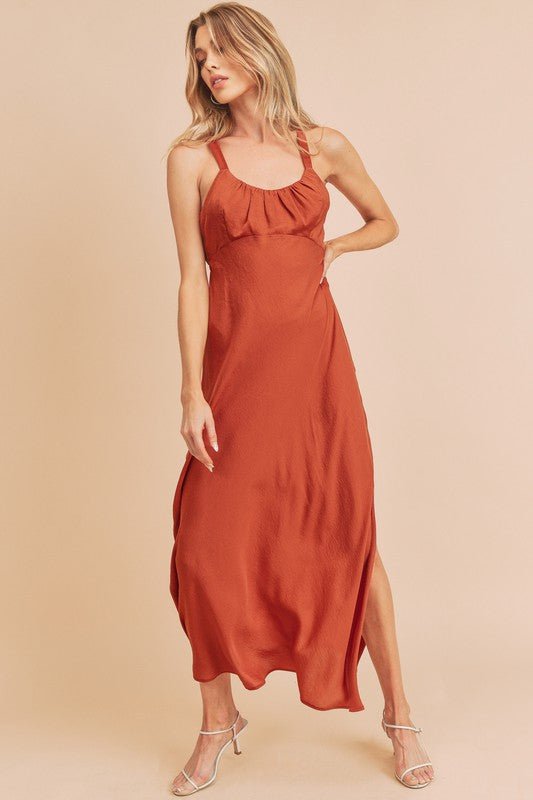 Aemi + Co Ruched Side Slit Cutout Back Maxi Cami Dress - Wow Store