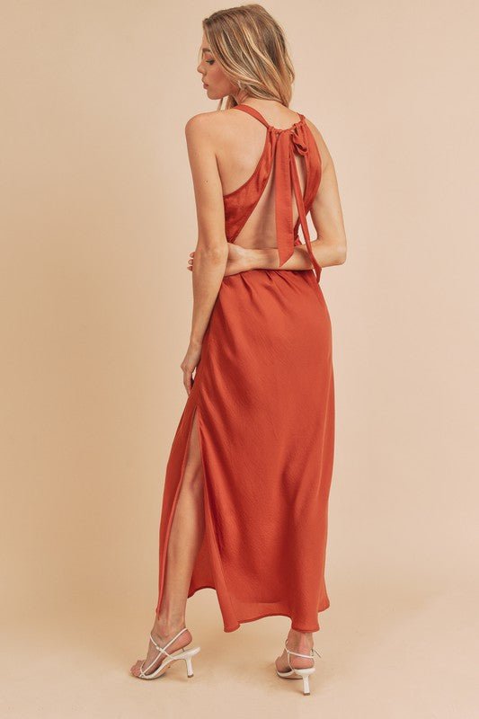 Aemi + Co Ruched Side Slit Cutout Back Maxi Cami Dress - Wow Store
